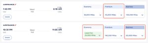 Air France-KLM New Award Rate Examples (IAD - CDG)